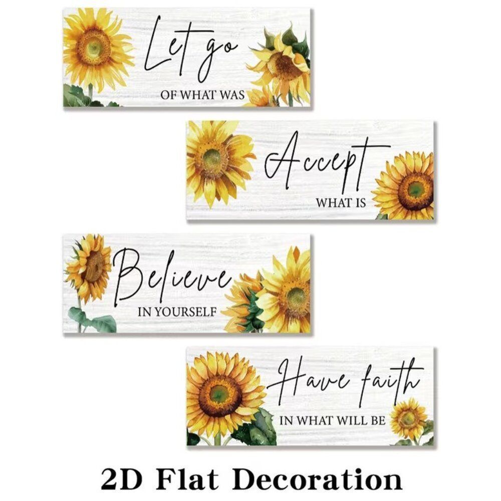 Set of 4 Frameless Artistic Decorations Featuring Uplifting Quotes w Sunflowers